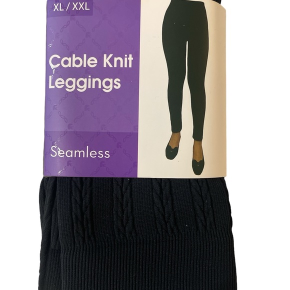 FC New Womens Leggings Sz XL/2X Black Cable Knit Basic Super Soft Stretchy Tight - Picture 2 of 7